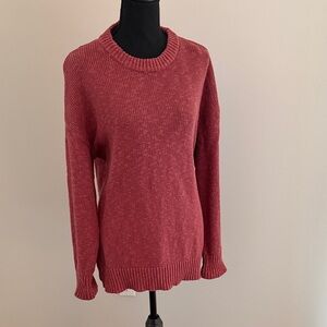 Quince Cotton Linen Oversized Crew Sweater - Dark Mauve - Medium